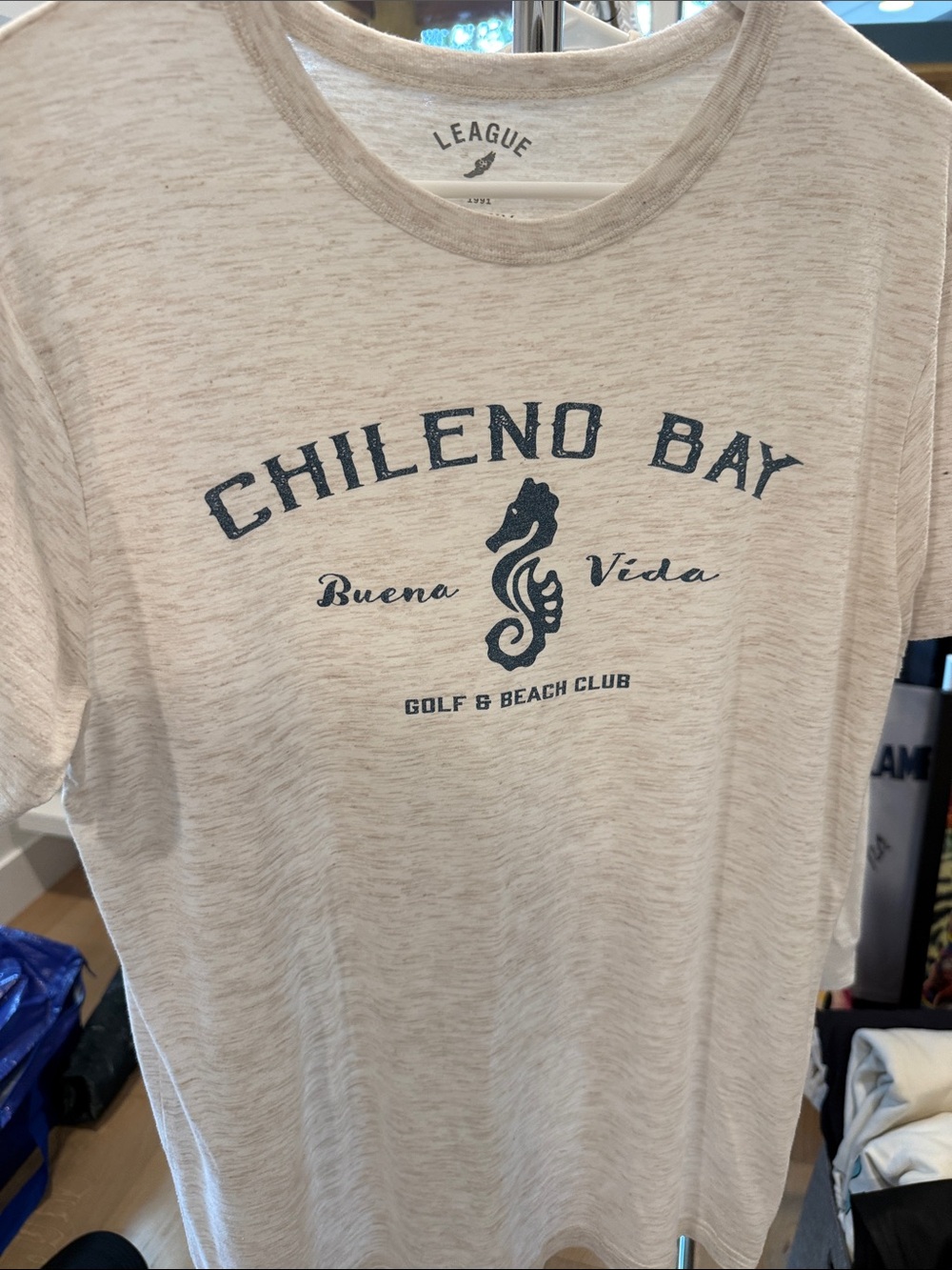 League Chileno Bay Buena Vida Graphic Tee - Light Heather with Navy Print